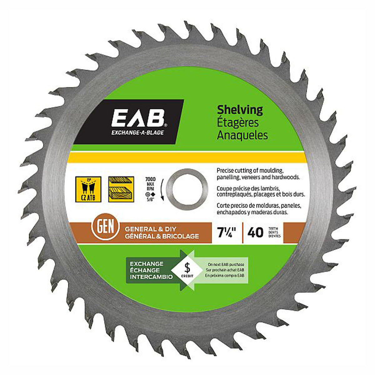  Lame de scie au carbure pour étagères, 7 1/4'' x 40 dents