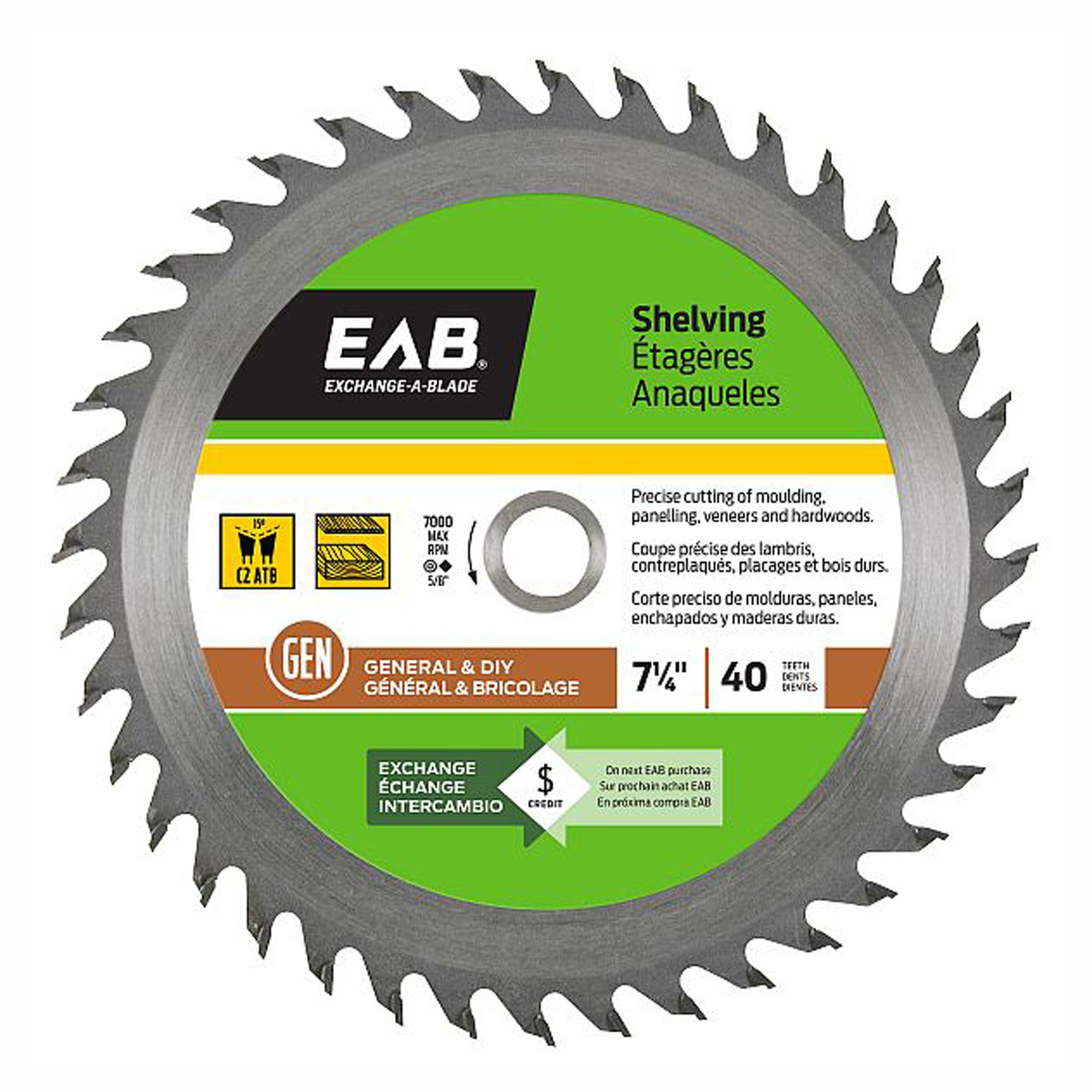  Lame de scie au carbure pour étagères, 7 1/4'' x 40 dents