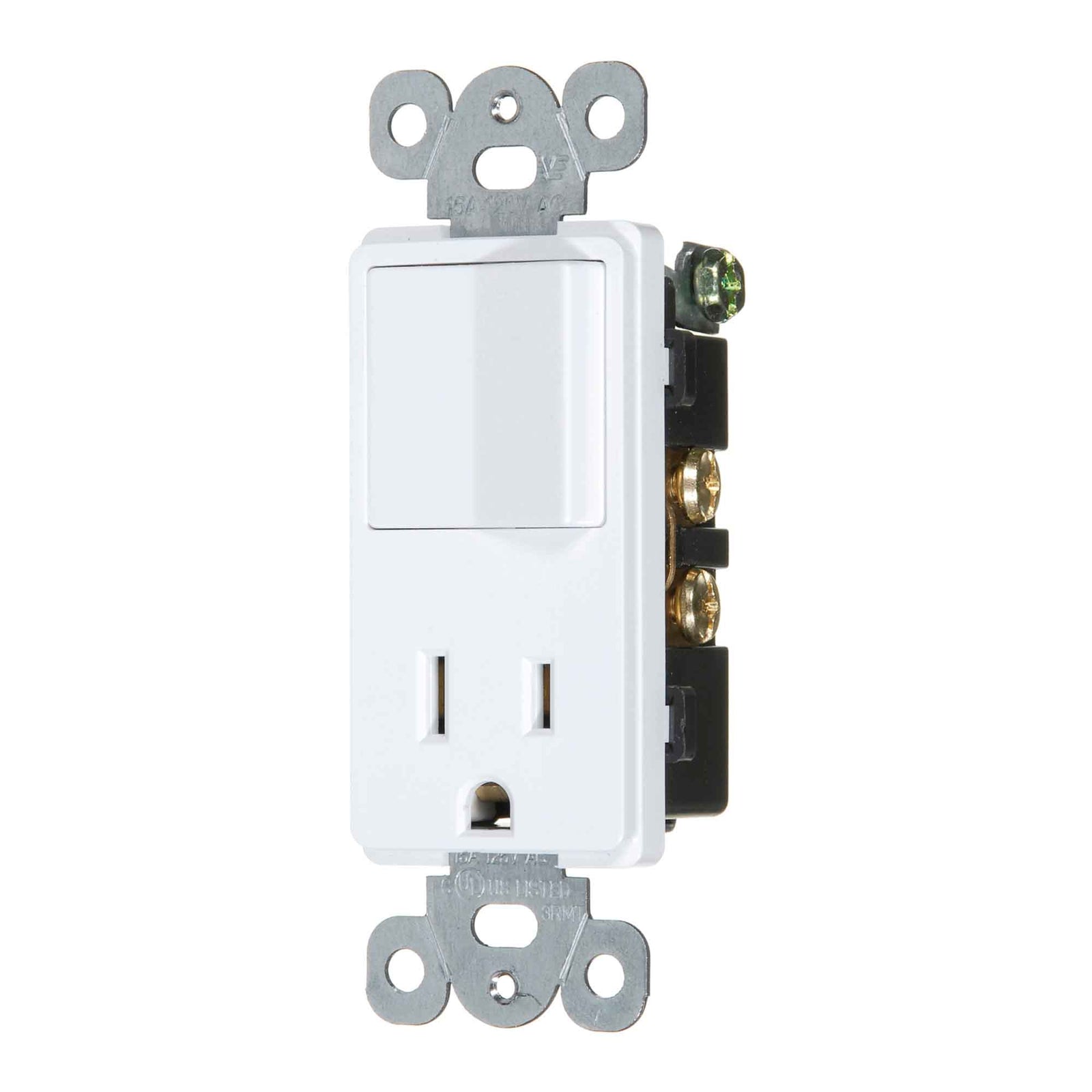 Interrupteur Decora combiné unipolaire en blanc, 15 A / 120 V 