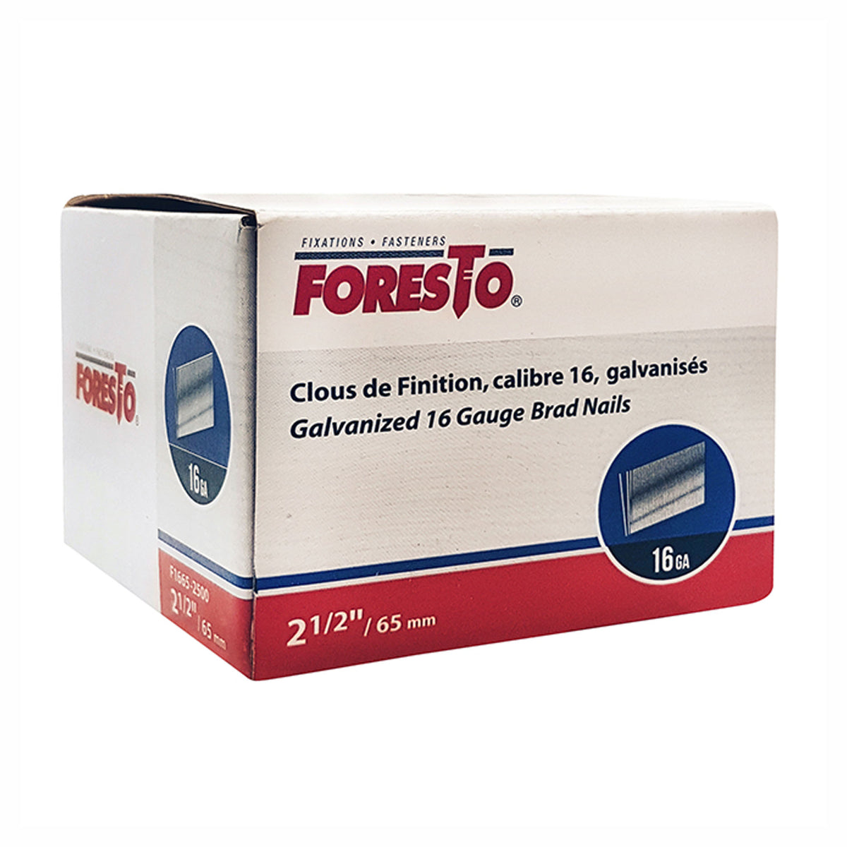 Clou de finition galvanisé, calibre 16, 2-1/2'' (emballage de 1 000)