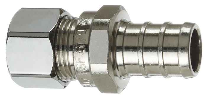 Adaptateur droit 1/2'' pex x 3/8 comp. Chrome
