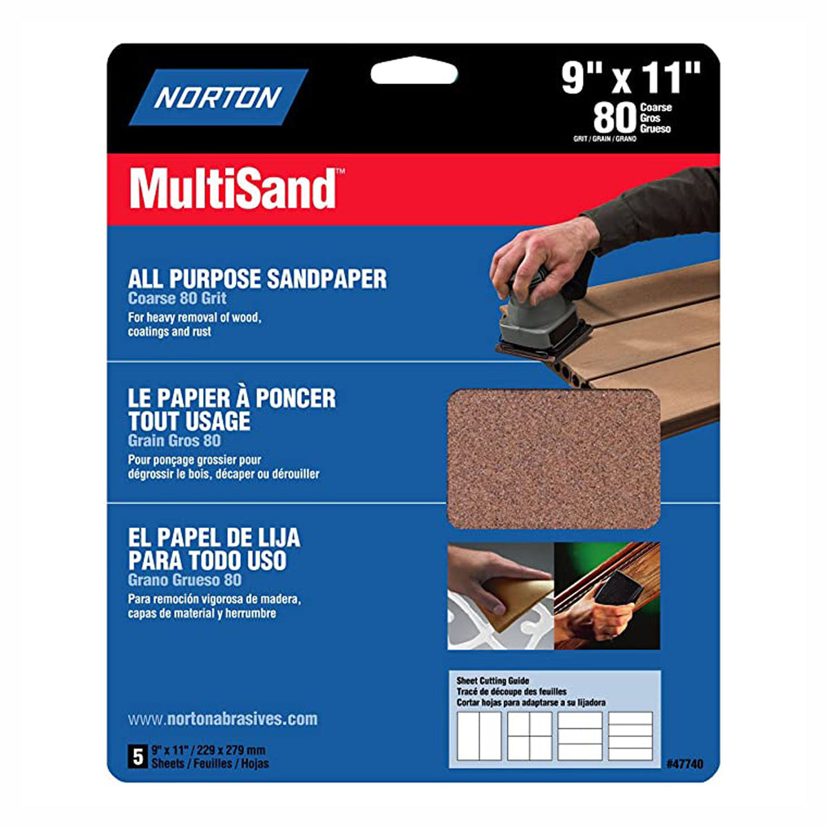 Papier de verre oxyde d'aluminium,multisand, gros grain (emballage de 5)