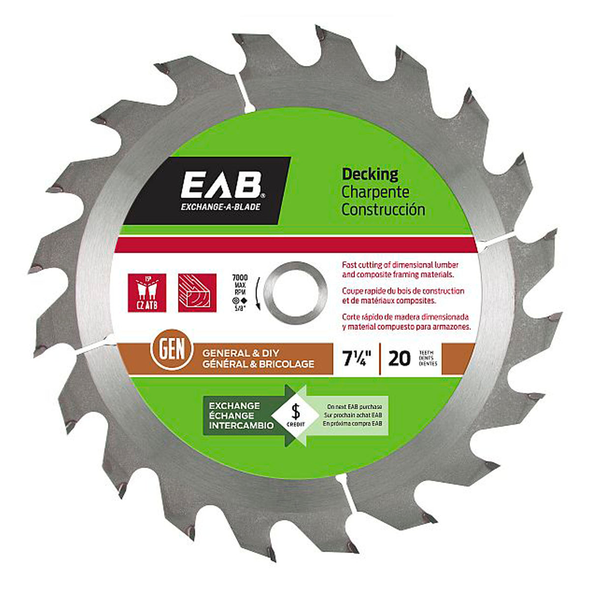 Lame de scie au carbure combinée 7 1/4" x 20 dents