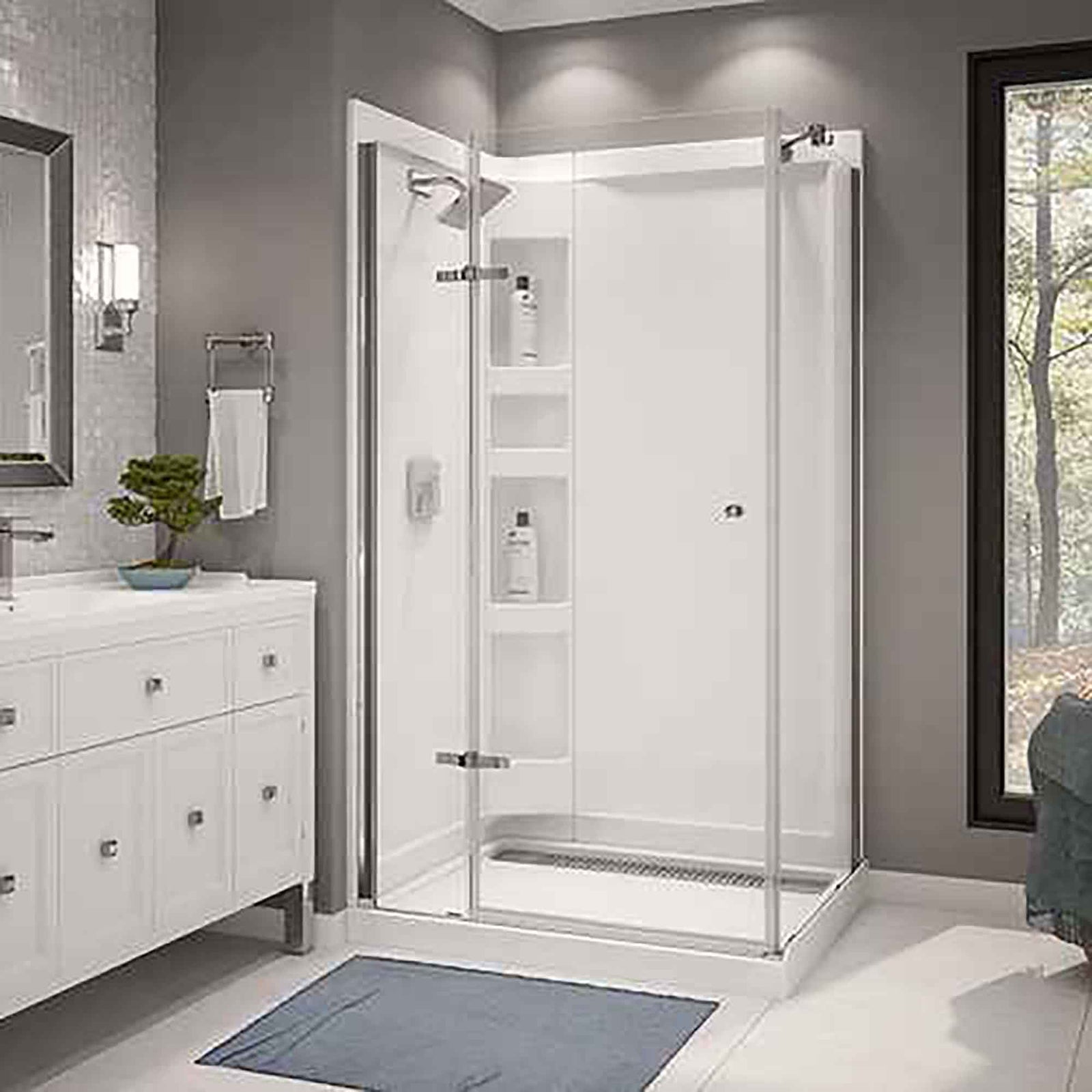 Douche en coin Athéna, clair, 42’’ x 34’’