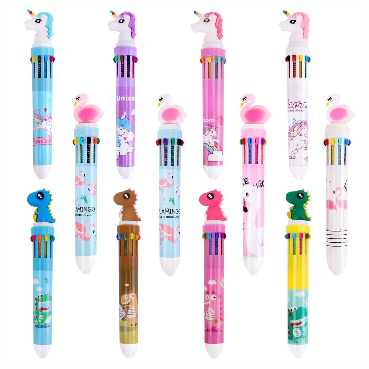 Stylo arc-en-ciel avec figurine, 10 couleurs