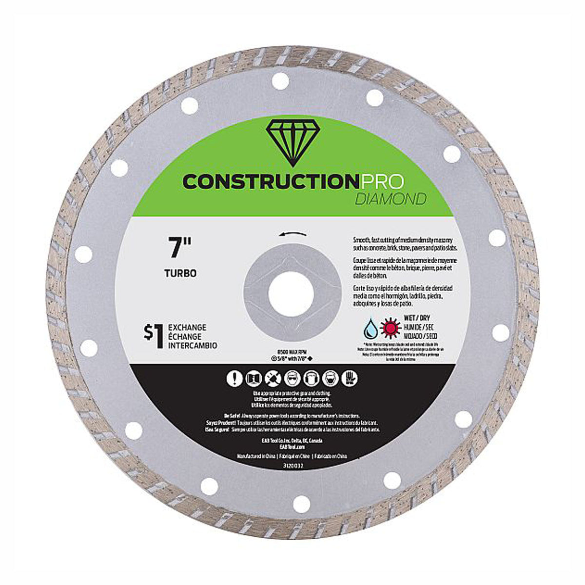 Lame de scie au diamant turbo pour béton, construction pro, 7''