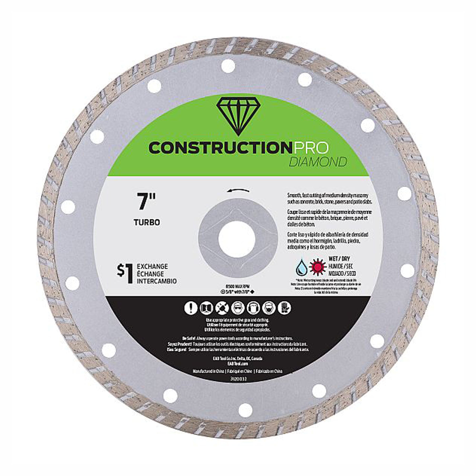 Lame de scie au diamant turbo pour béton, construction pro, 7''