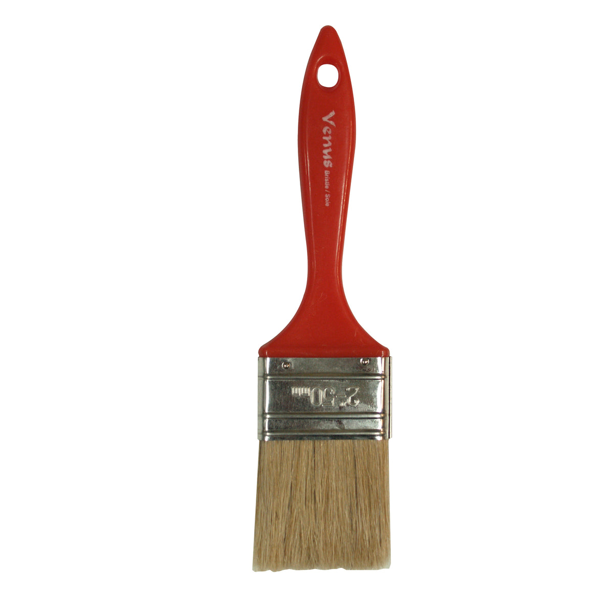 Pinceau droit de 2 po, série Venus, soie blanche, manche en plastique rouge