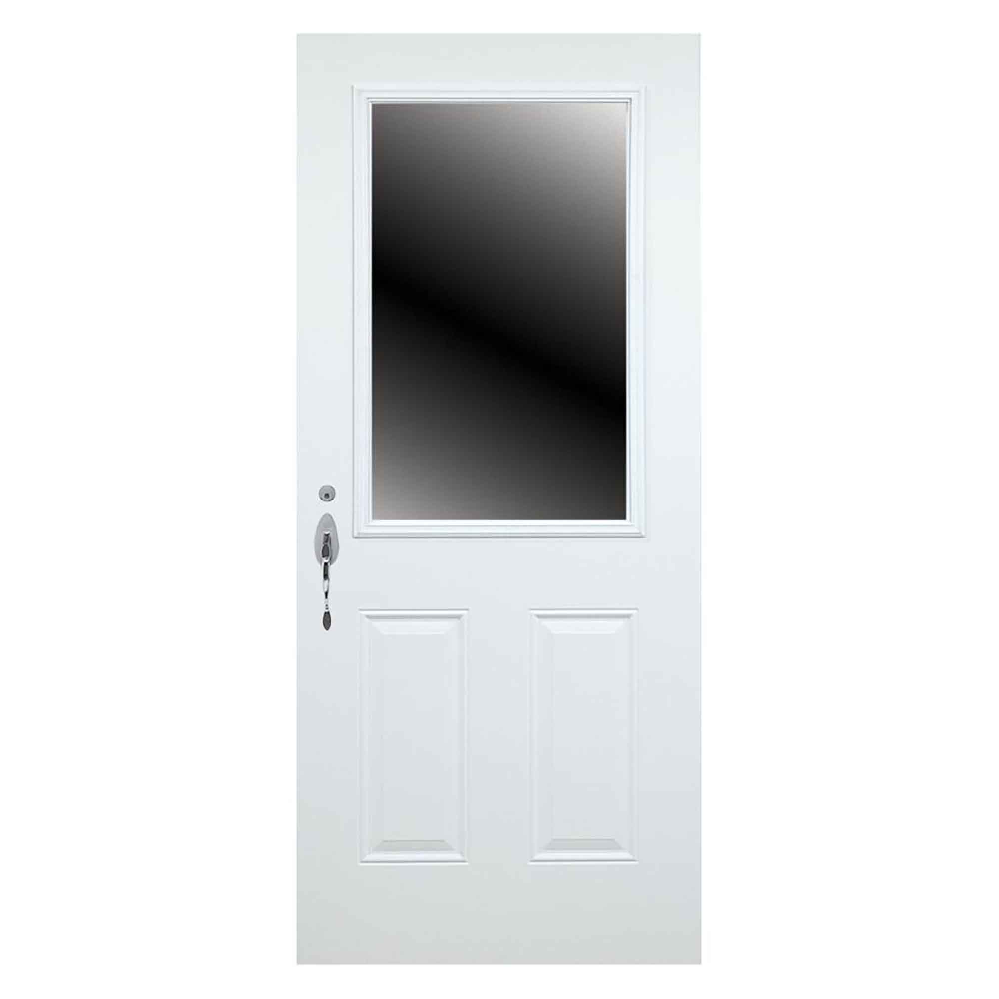 Porte d'acier extérieur, modèle B02, droite 34'', verre fixe,  blanc