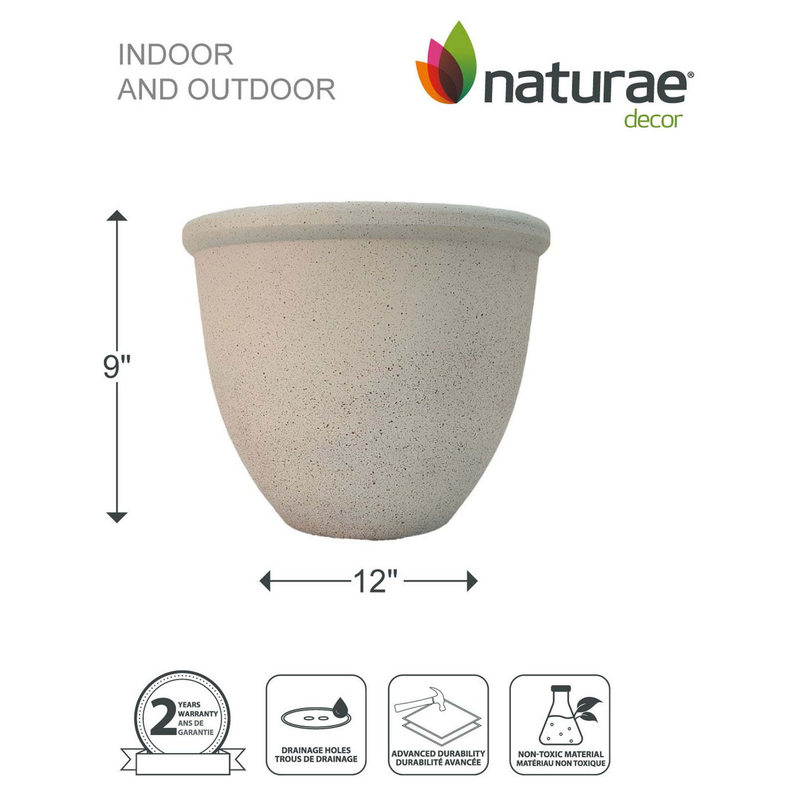 Pot pour plante, Rond' Pierre beige, 9'' x 12''