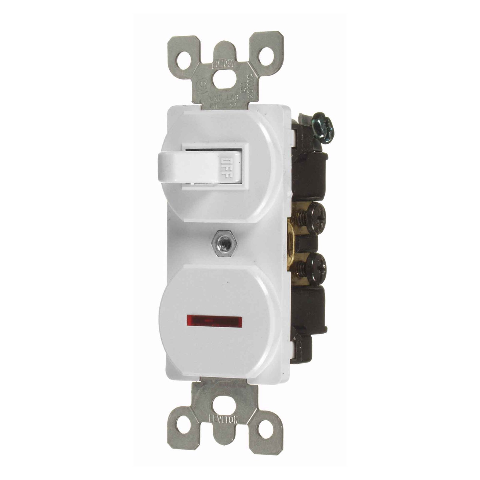 Interrupteur combiné unipolaire de 15 A / 120 V avec pilote néon, blanc