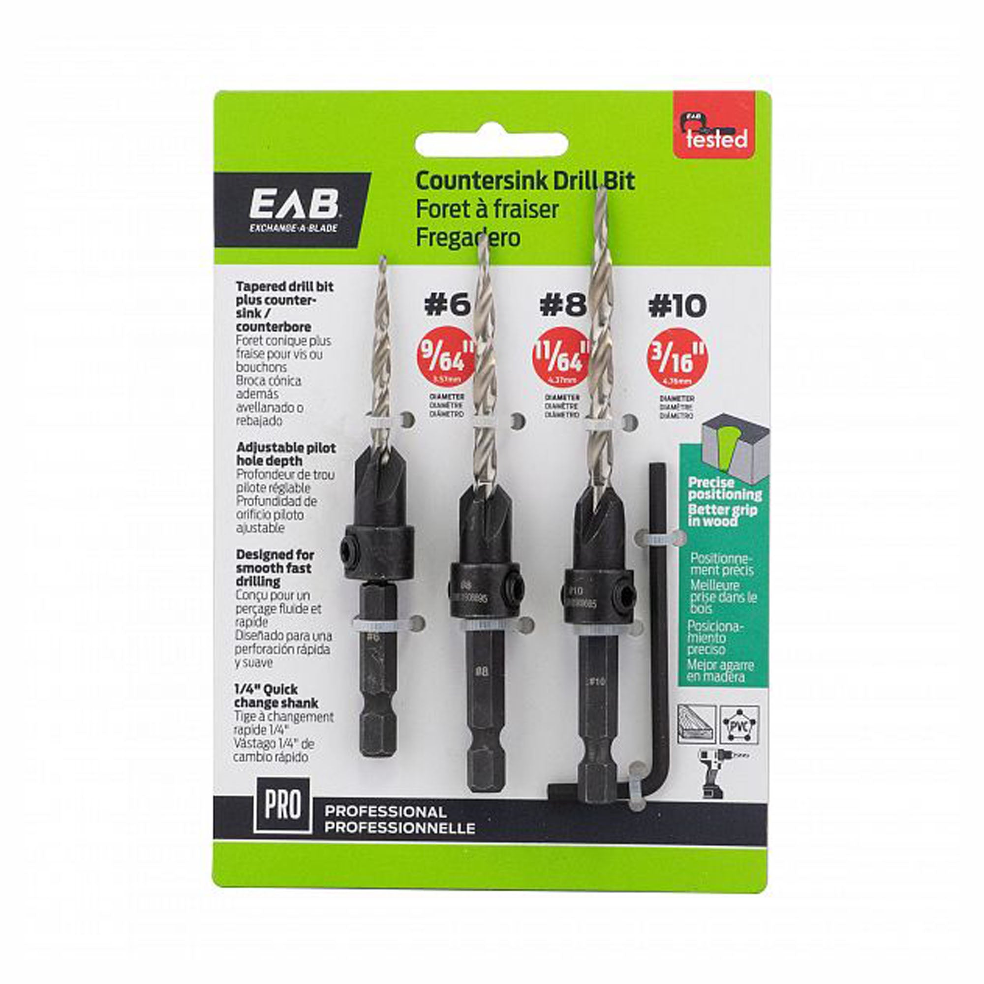 Ensemble de 3 Mèches forets, à fraiser,  # 6, #8, #10