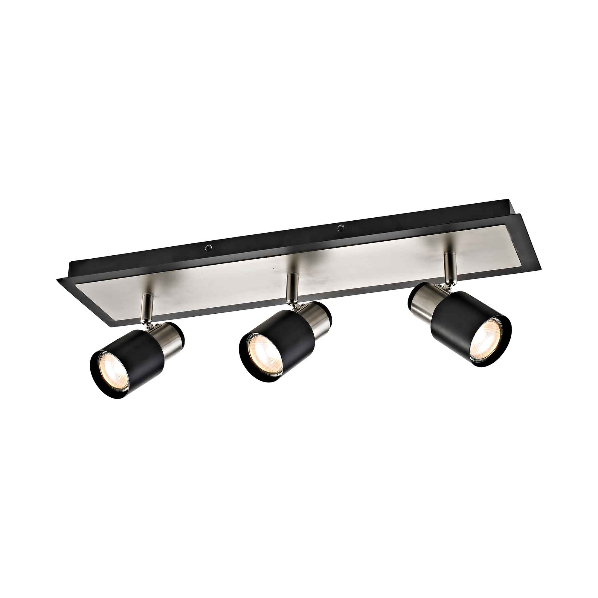 Rail d'éclairage Jackson à 3 têtes en nickel brossé et noir mat, 20,5" x 6,1" 