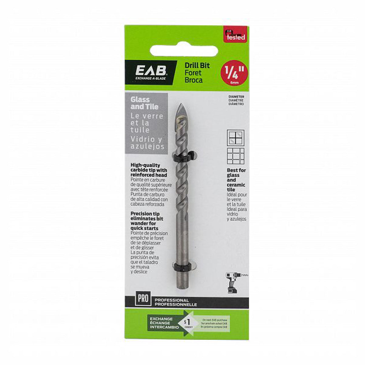 Mèche, foret pour le verre et la tuile, 1/4''