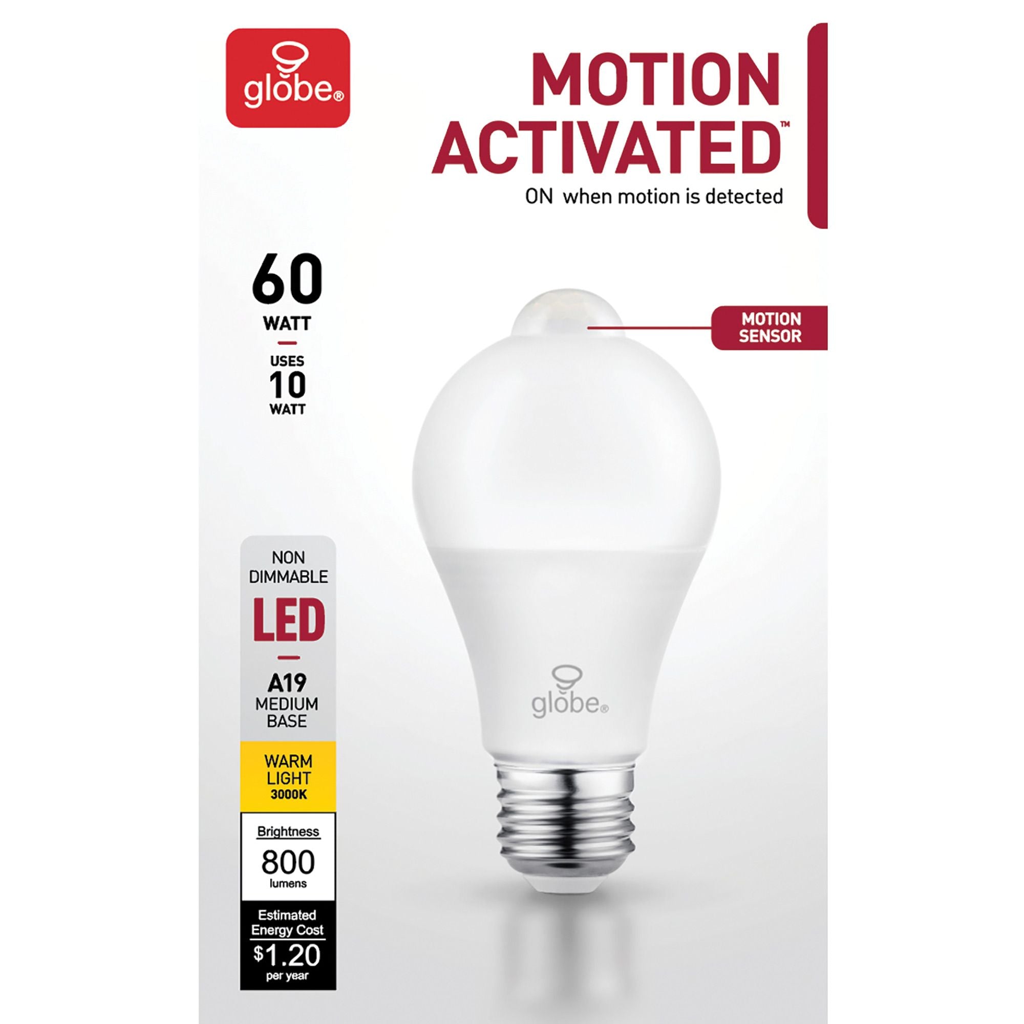 Ampoule DEL A19, avec détecteur de mouvement, 60 watts