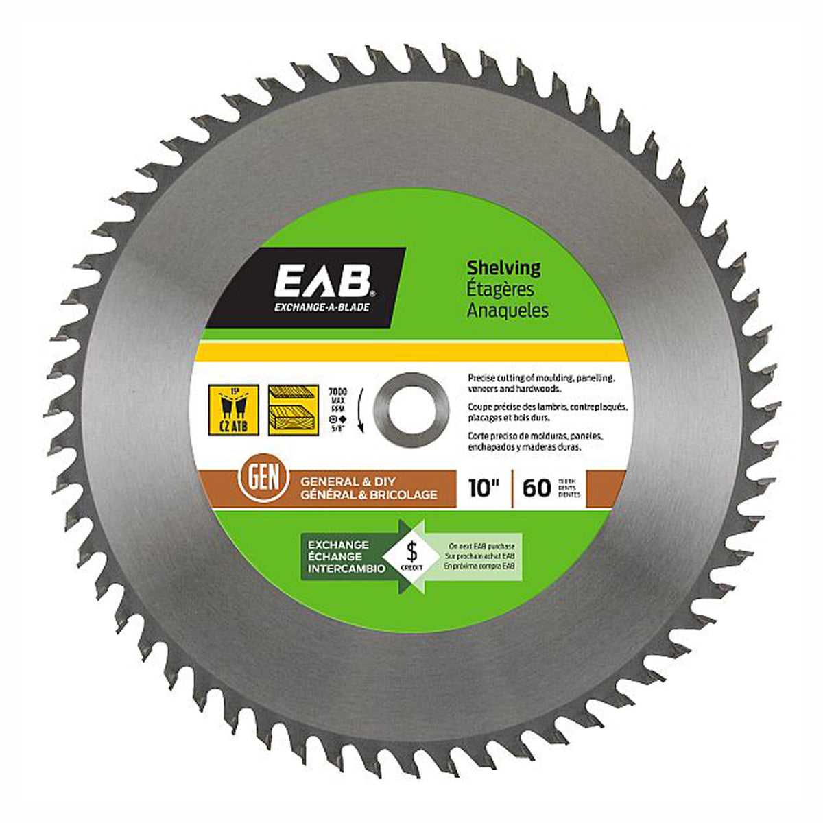  Lame de scie au carbure pour étagères, 10'' x 60 dents