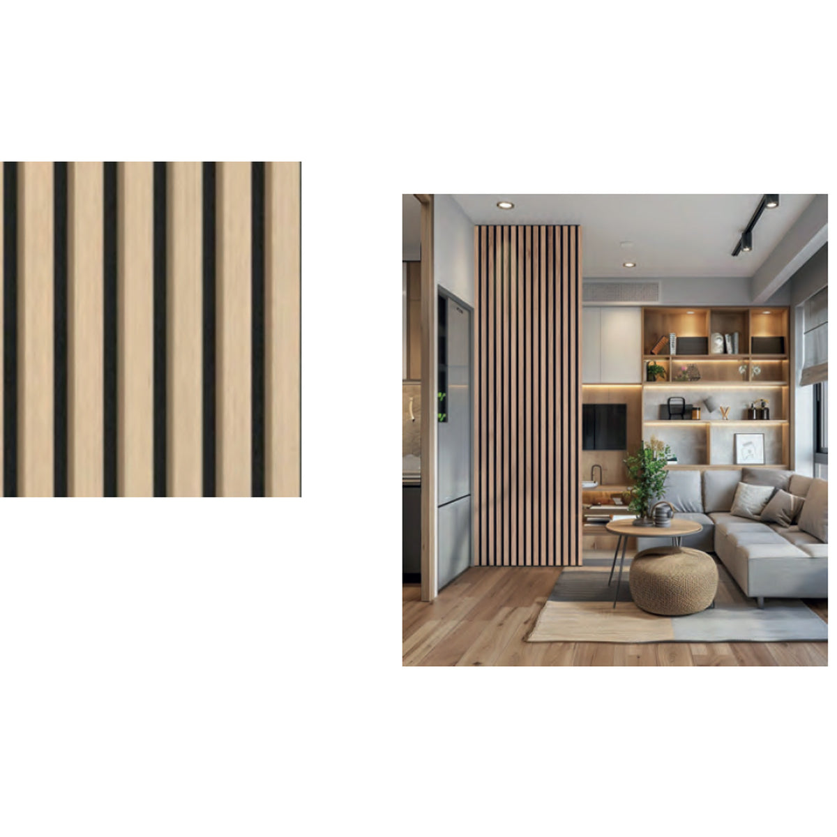 Revêtement mural intérieur acoustique à latte 2' x 8', chêne blanc