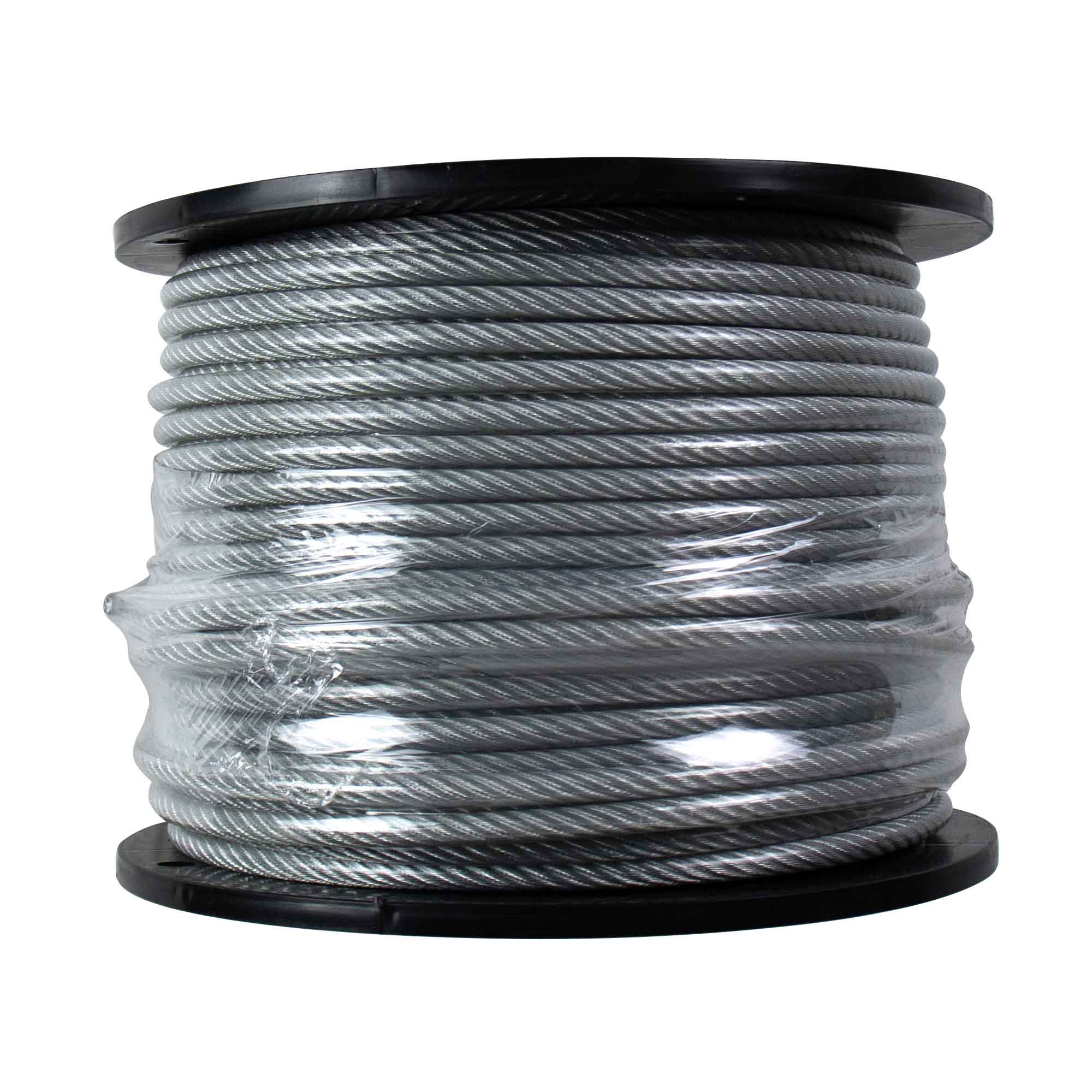 Câble 7 x 19 en acier galvanisé recouvert de PVC clair, 3/16"-1/4" x 250' (vendue au pied linéaire)