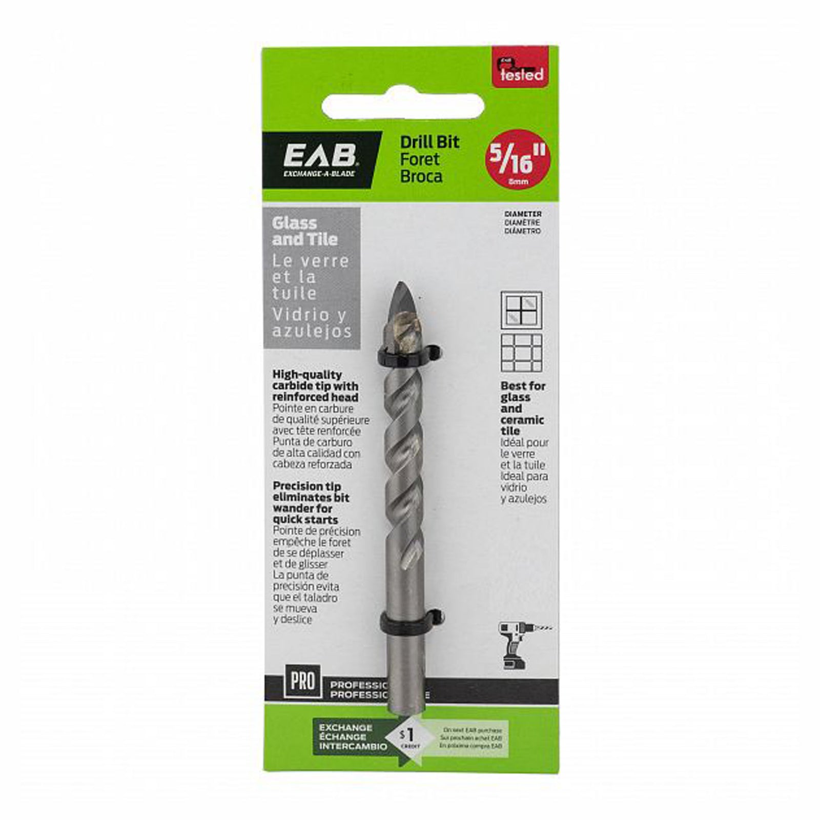 Mèche, foret pour le verre et la tuile, 5/16''