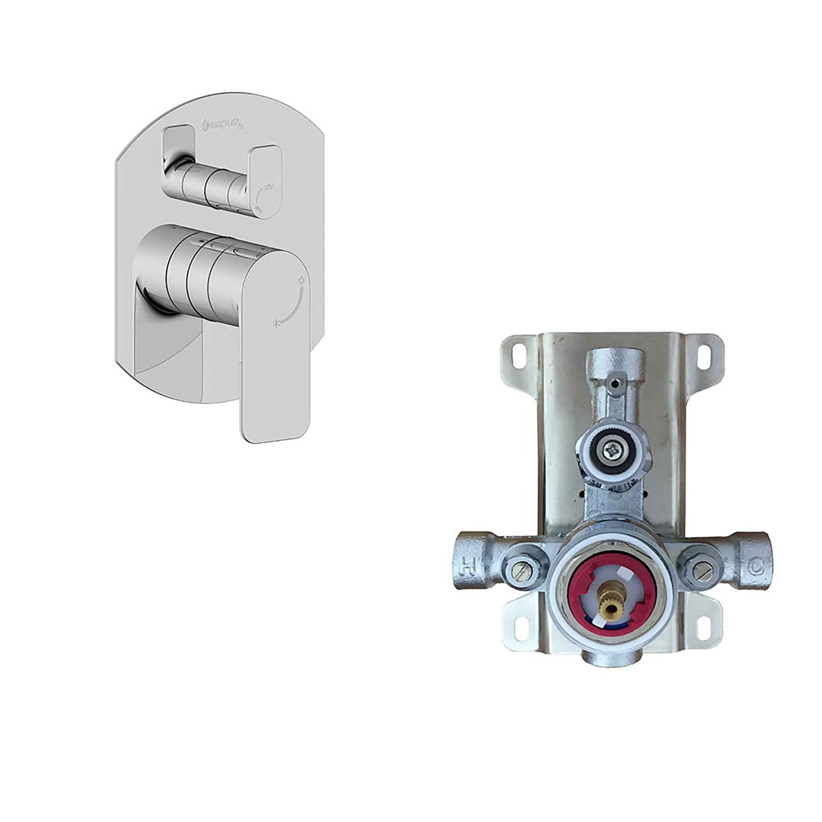 Robinet de bain-douche carré avec mitigeur à 3 voies, chrome