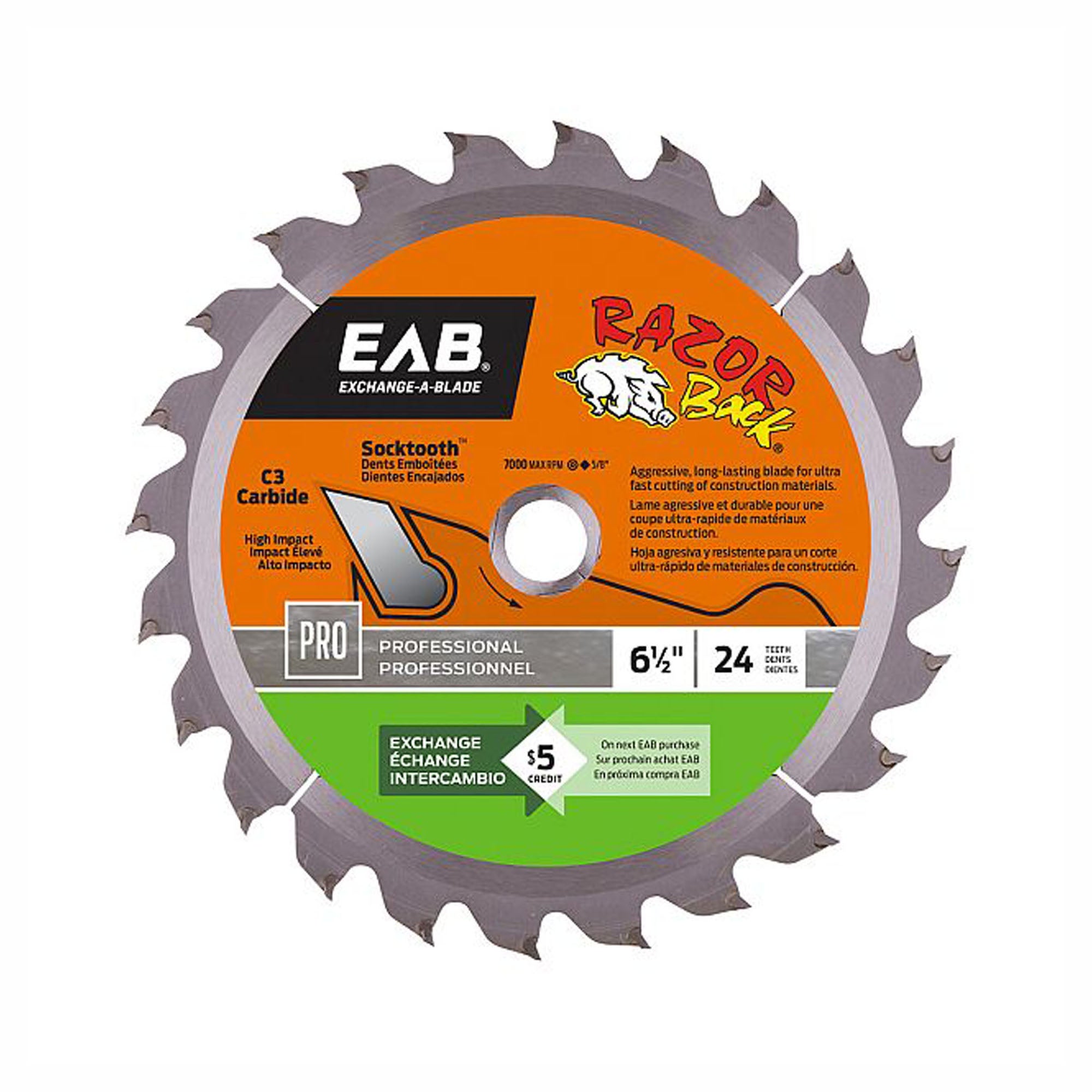 Lame de scie circulaire, Razor back, 6-1/2'' x 24 dents