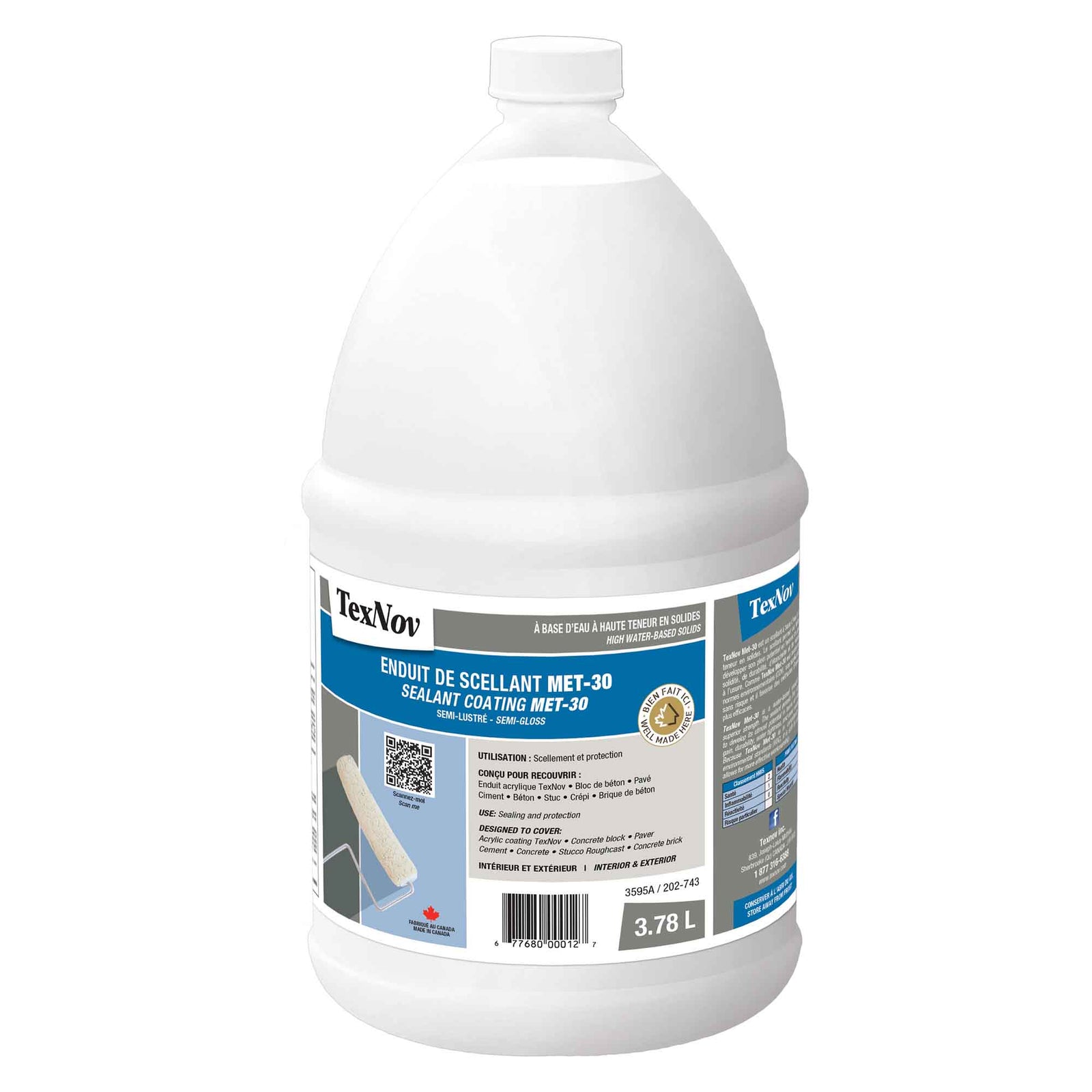 Enduit de scellant Met-30 à base d’eau à haute teneur en solides semi-lustré, 3,78 L