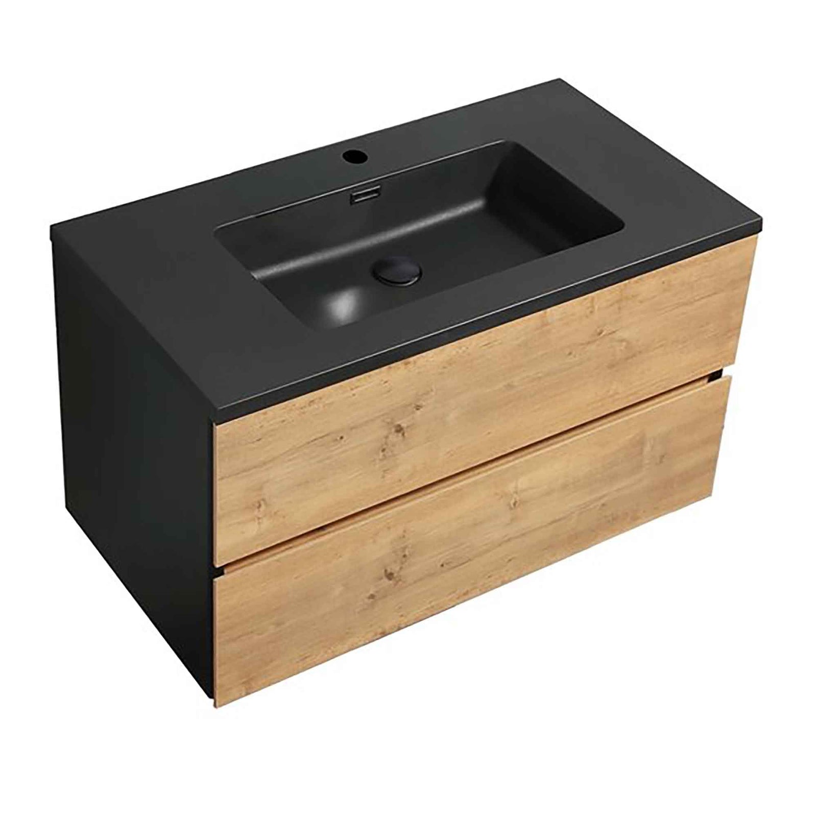 Vanité de salle de bain suspendu Ella 36'', chêne rustique et noir mat