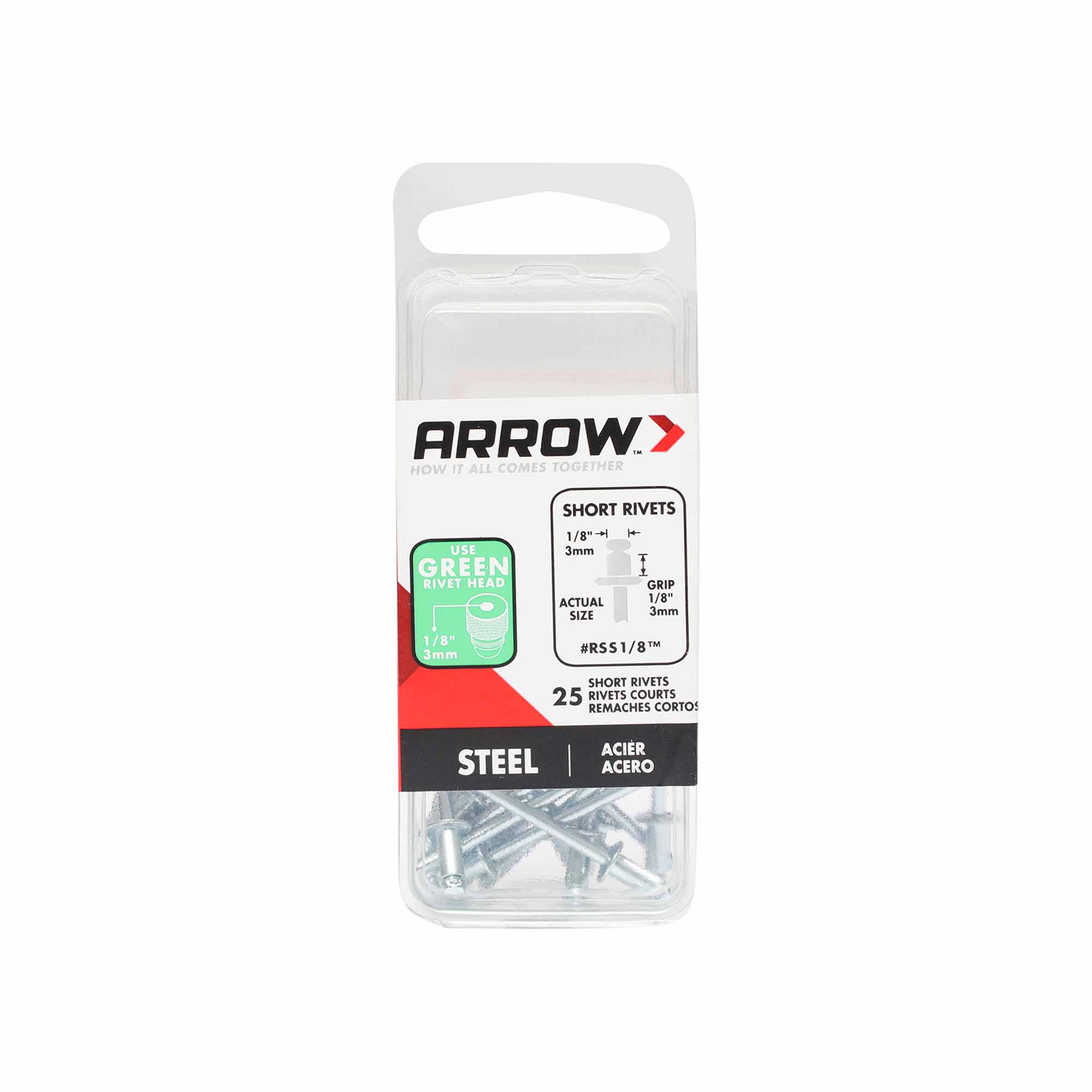 Rivet court 1/8" en acier, 25 unités