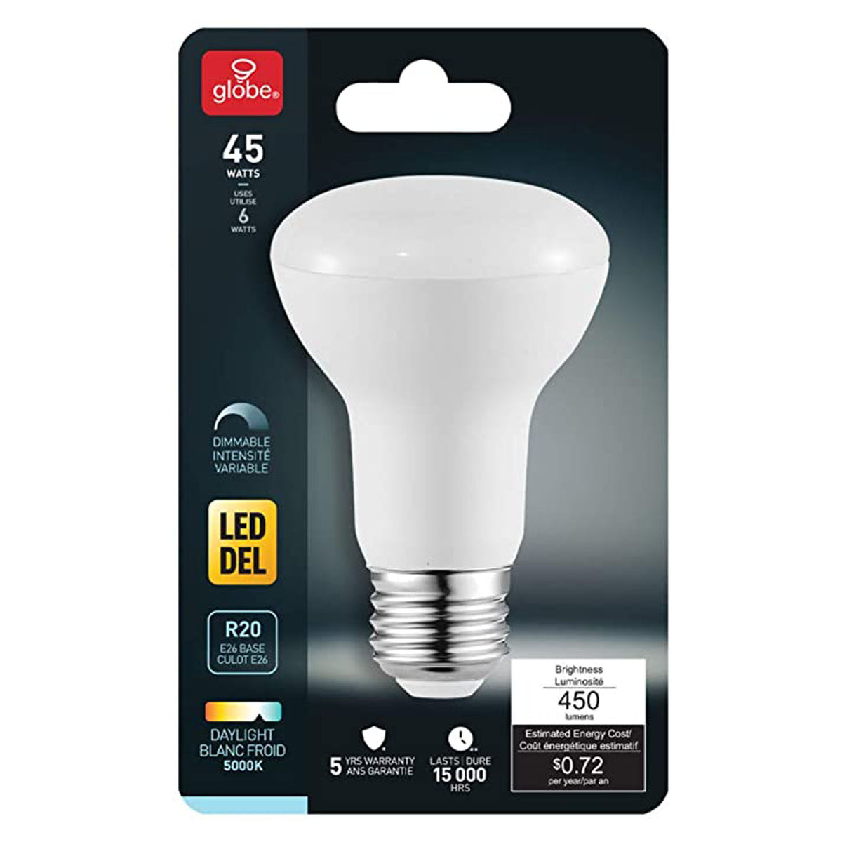 Ampoule DEL gradable, blanc chaux, R20, 45 watts
