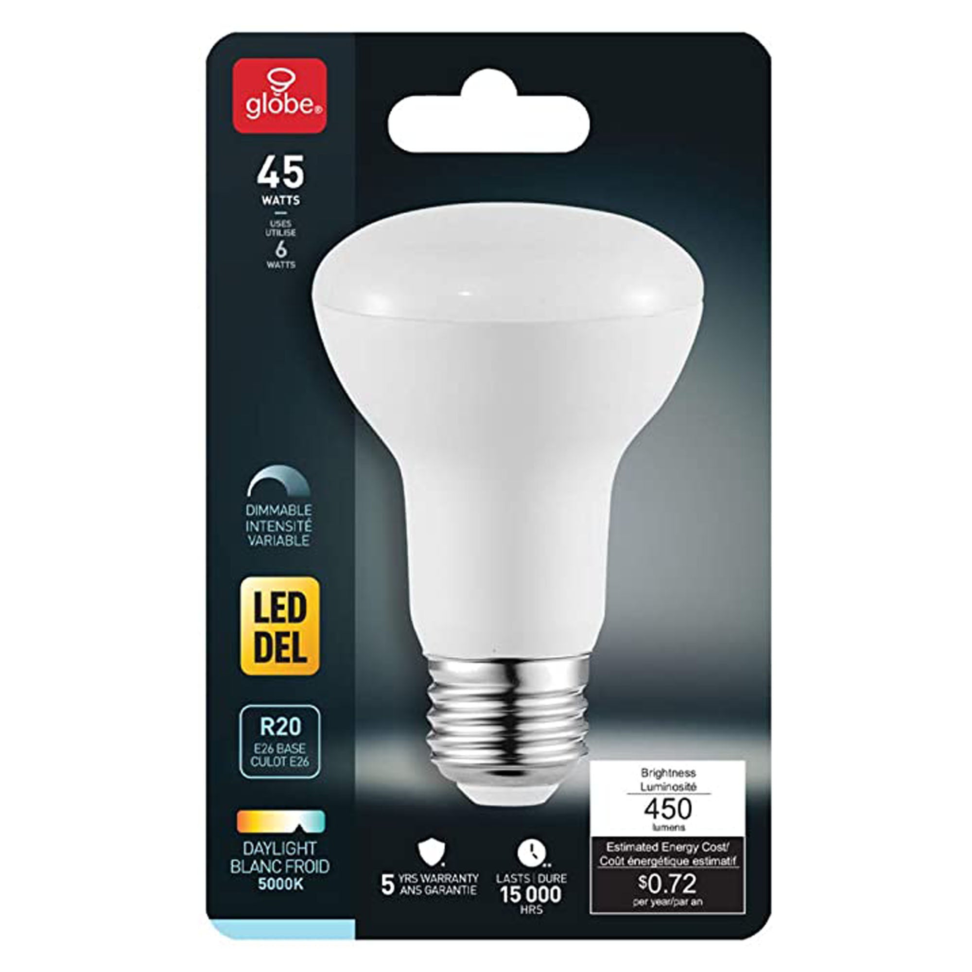 Ampoule DEL gradable, blanc chaux, R20, 45 watts