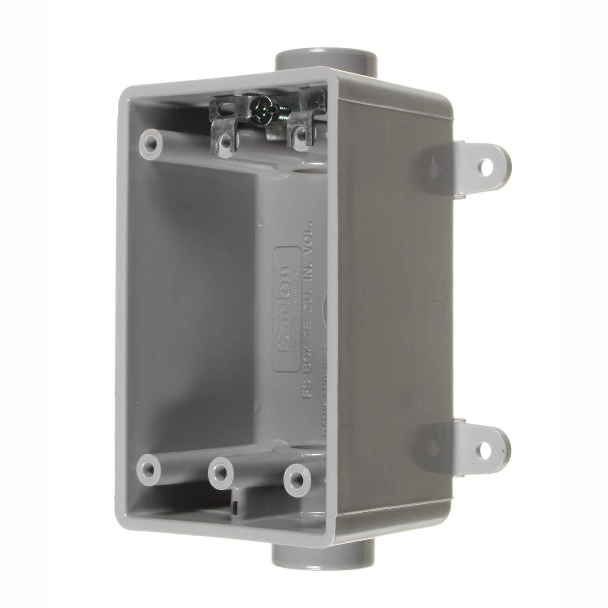 Boîte à 1 groupe FSE en PVC gris avec sortie de 1/2'' ou 3/4'', 2 sorties  