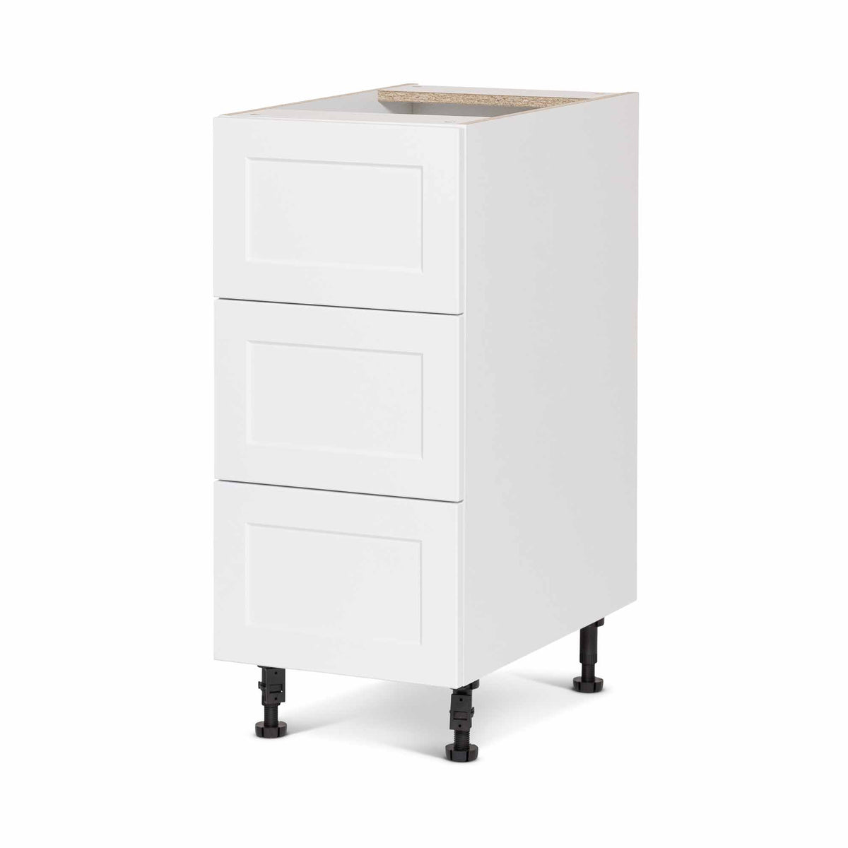 Module de bas d'armoire de cuisine de style Shaker en mélamine blanche avec 3 tiroirs, 15"