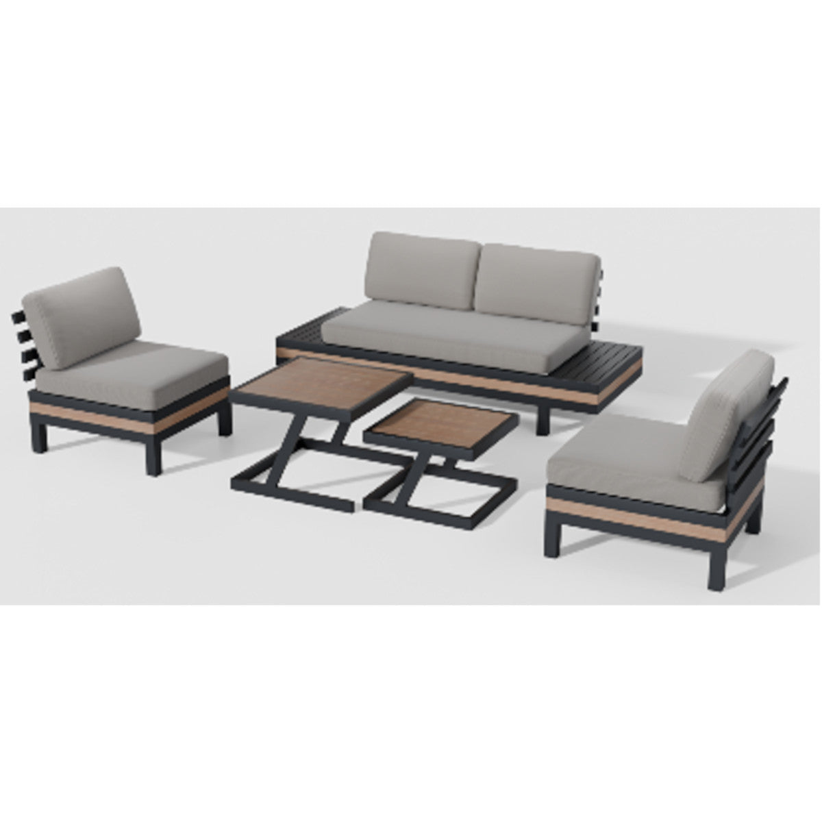 Ensemble patio, conversationavec 2 tables, en aluminium (5 morceaux)