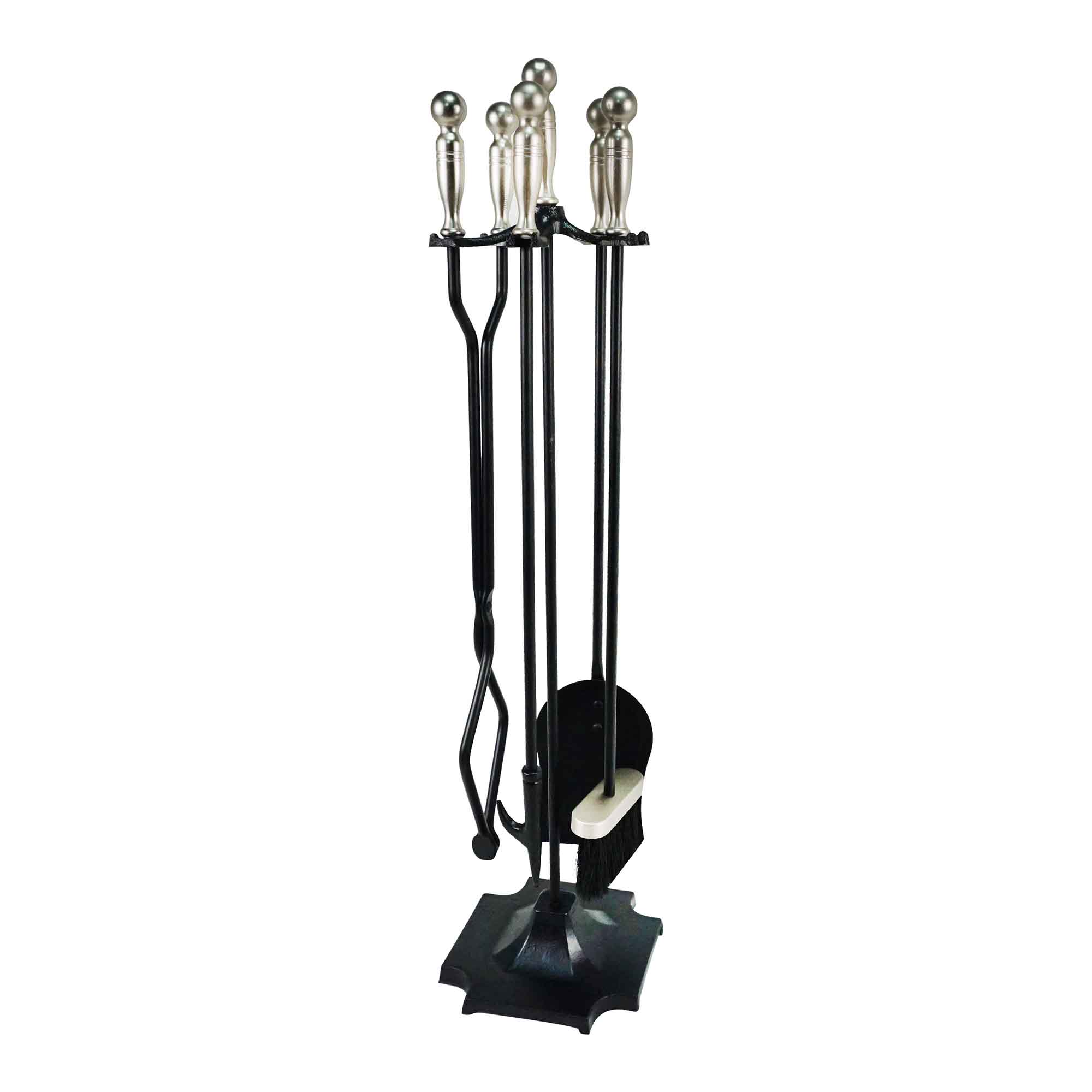 Ensemble d'outils pour le foyer sur piédestal noir et cuivre de la collection ''Grant'', 5 pièces
