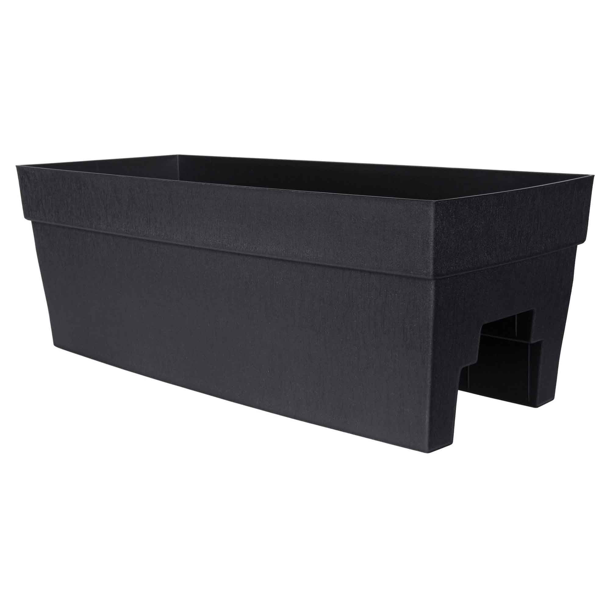 Jardinière de rampe Harmony noire à auto-hydratation, 27" x 11,75" x 9,5"